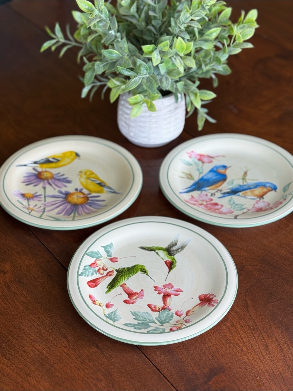 Lenox Summer Greetings Salad Plates Stoneware Bluebird Goldfinch Hummingbird Set
